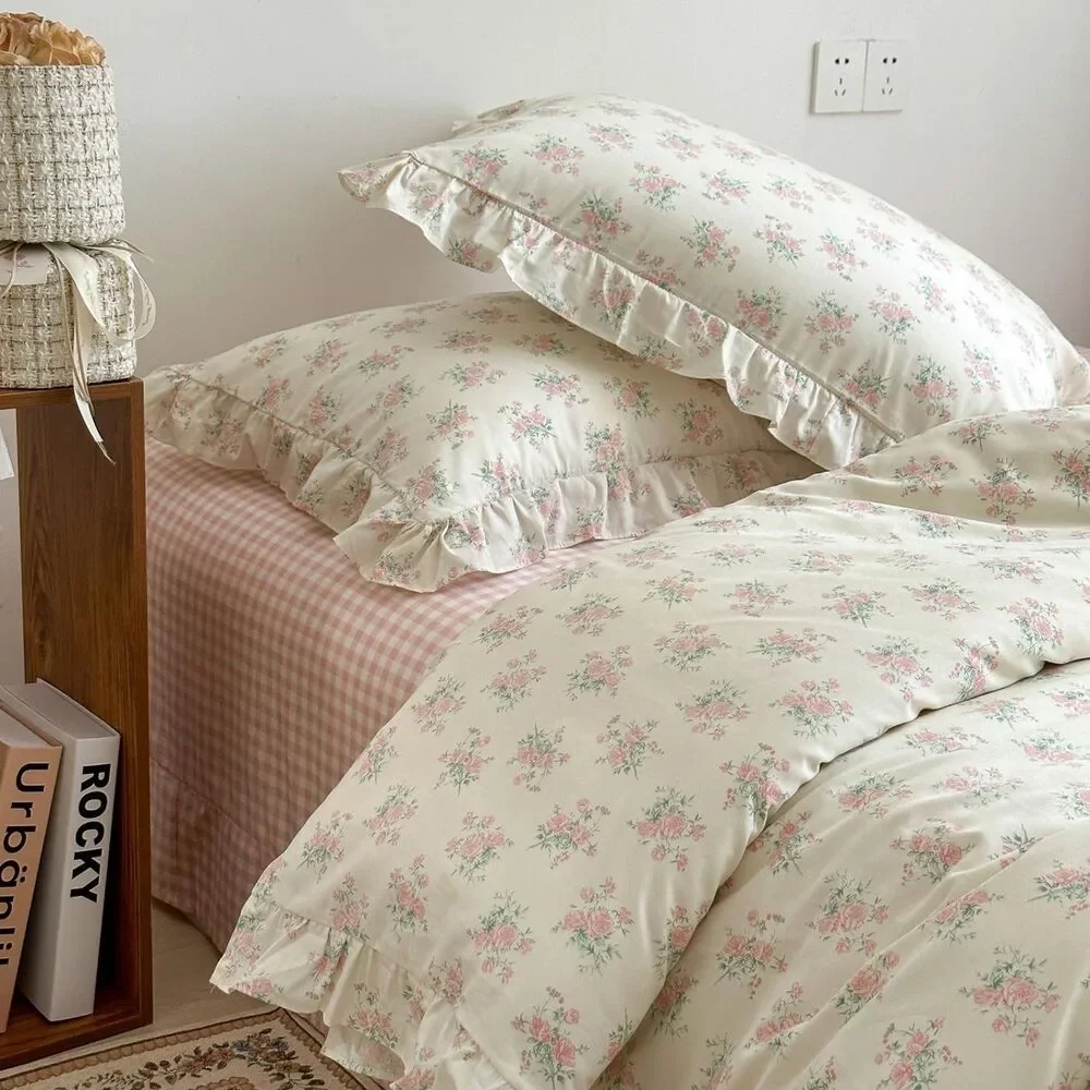 Twin XL Duvet Cover Set (Pink & Cream Floral)
